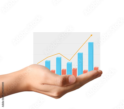 financial chart symbols coming from hand