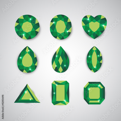 Green Diamonds and Ruby Vector Icons