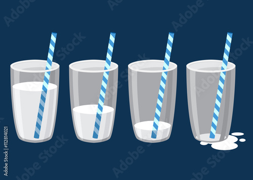 Glass of Milk In Different Drinking Stages