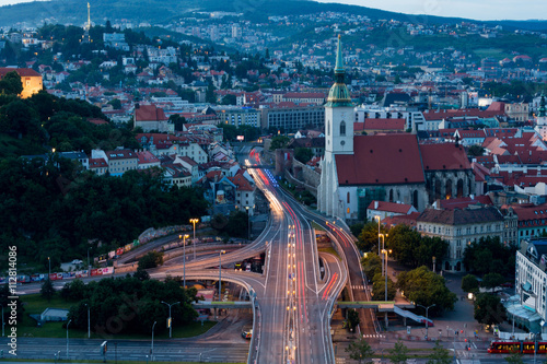 Bratislava, Slovakia - St. Martin cathedral, sunset view from observation deck of the Bridge photo