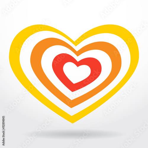 Red  orange heart on white background  Valentines day  wedding card. vector