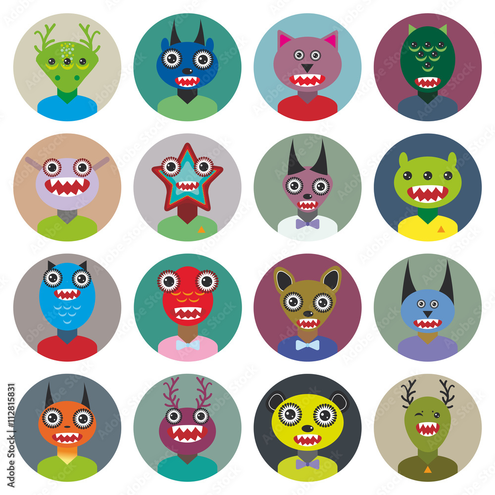 Cute cartoon Monsters Set. Big collection on white background. vector Cute cartoon Monsters Set. Big collection on white background. vector