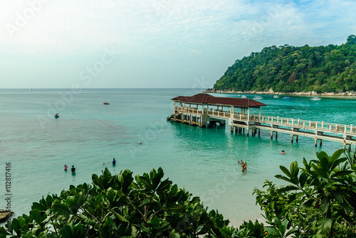 scenery in a beach with quay in the island Besar in Perhentian Islands  Malaysia