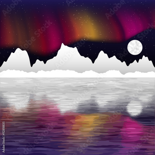 Arctic pole vector landscape with aurora