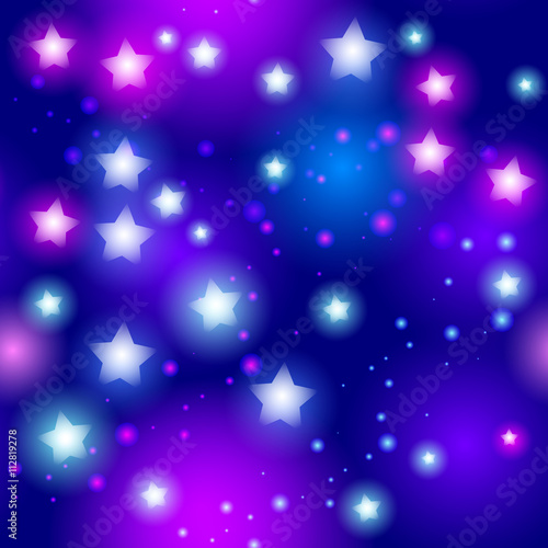 Abstract seamless pattern with neon star on black background. Vector