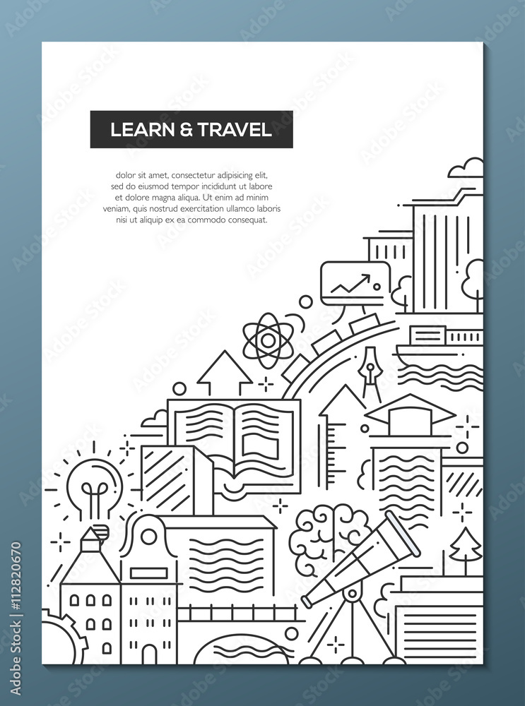 Learn and travel composition - line flat design banner