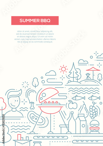 Summer barbecue and picnic line design poster