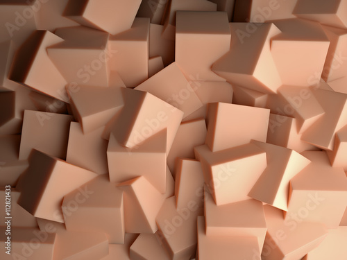 Pink Chaotic Cubes Wall Background. 3d Render Illustration