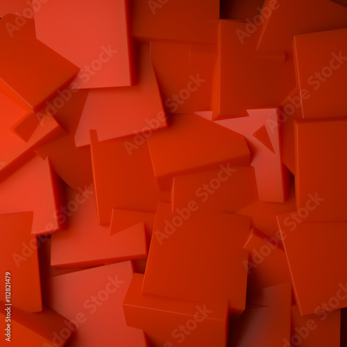 Orange Chaotic Cubes Wall Background. 3d Render Illustration with SSS material.