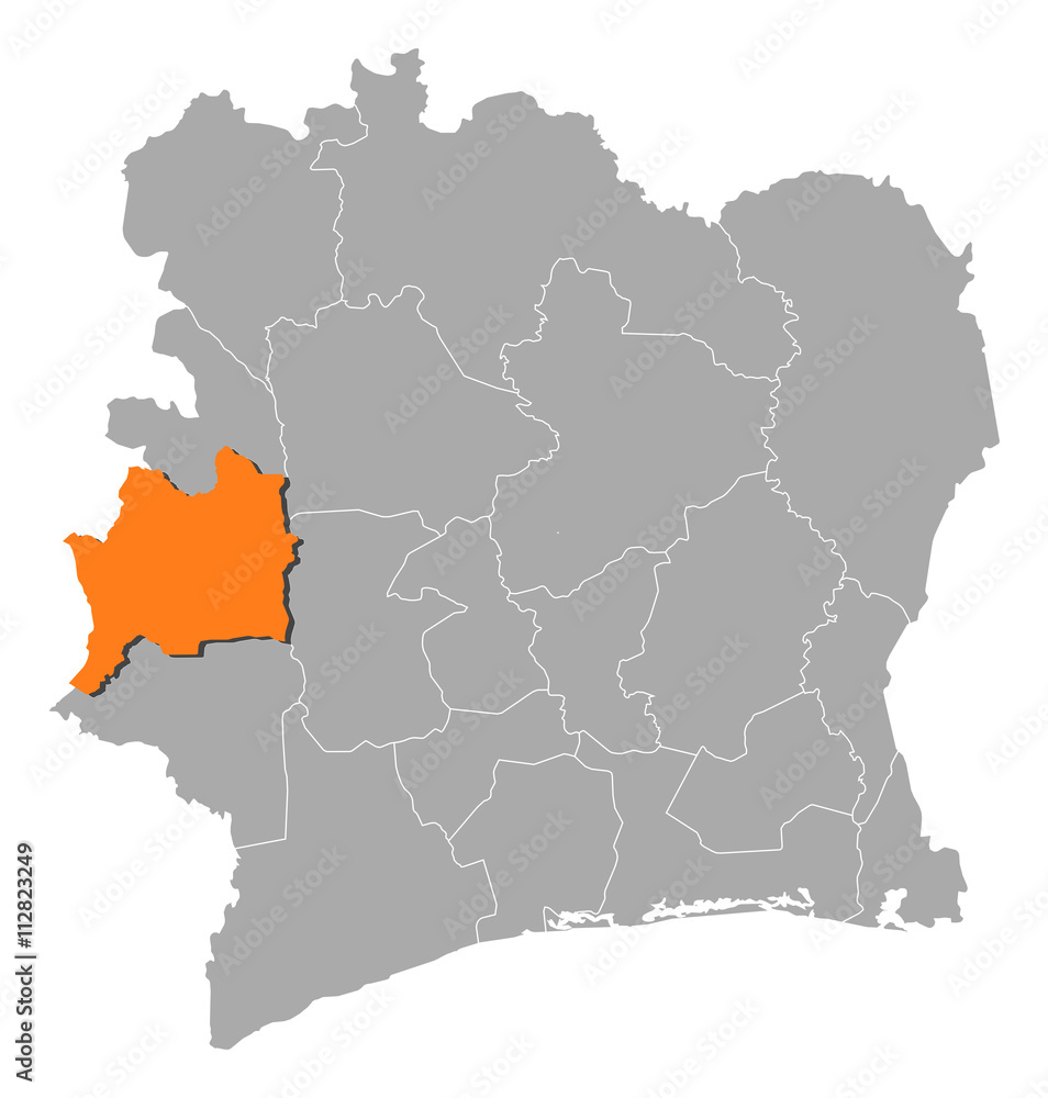 Fototapeta premium Map - Ivory Coast, Dix-Huit Montagnes