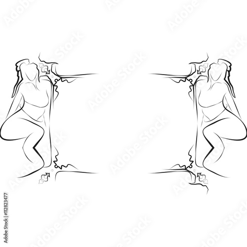 Abstract frame for your text decoration made in the form of a sketch of girls. Vector illustration. For presentations, graphics, design, wallpaper
