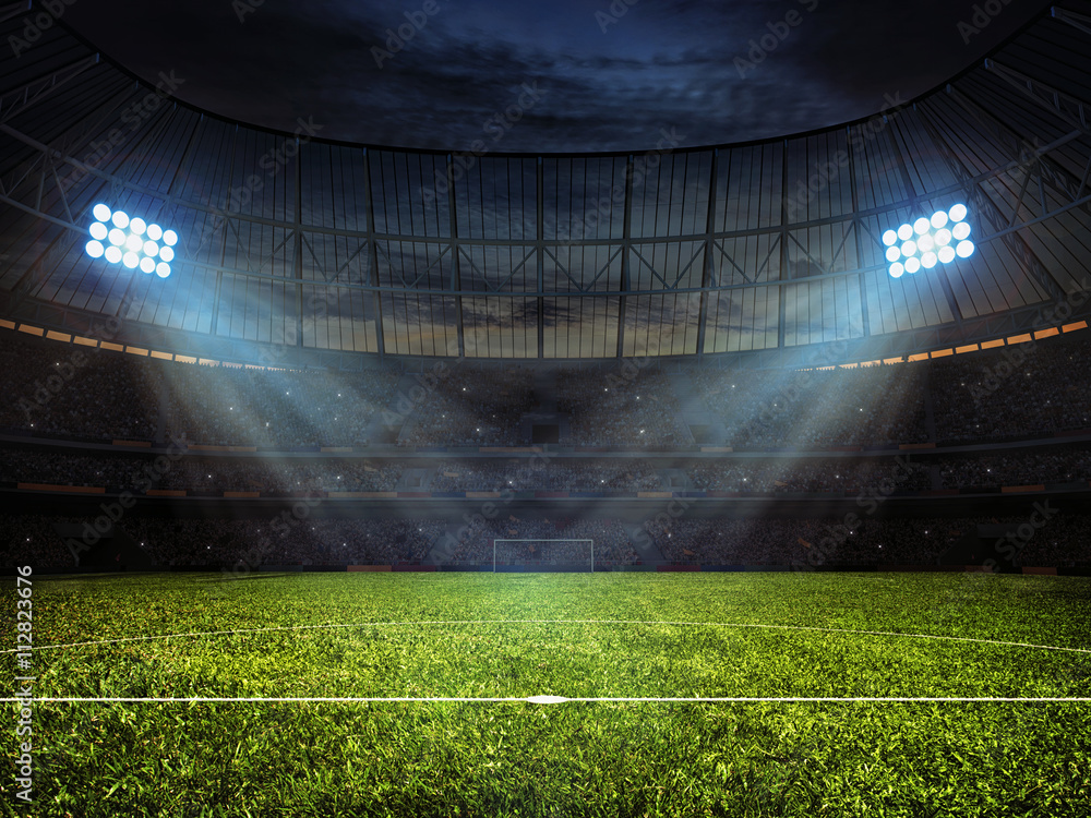 Obraz premium Soccer football stadium with floodlights