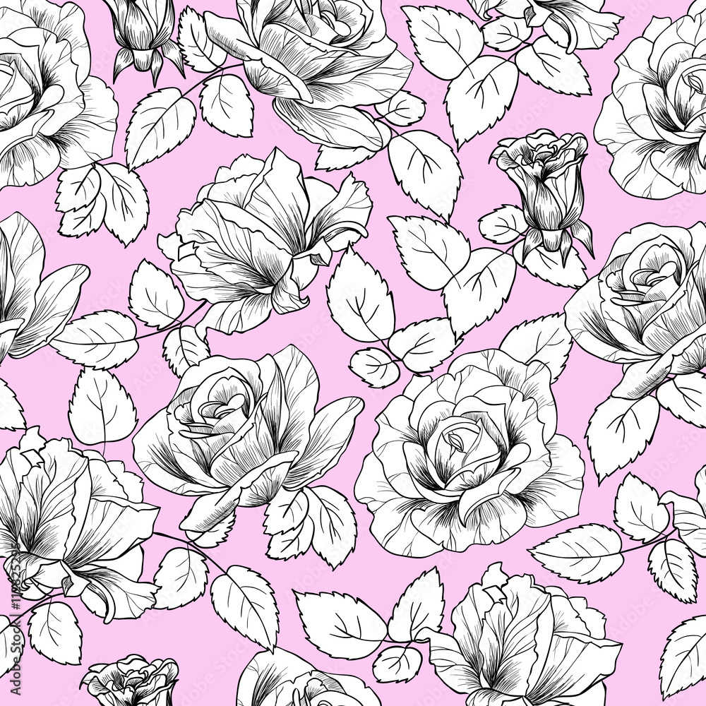 Roses on a pink background vector seamless pattern 