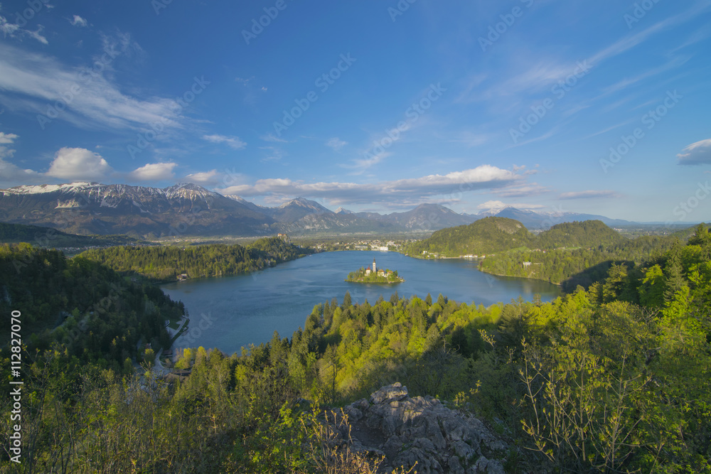 Panoramic view of Lake Bled from Ojstrica Hill, Slovenia