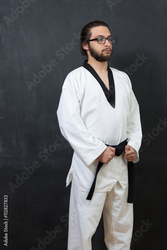 man practicing karate