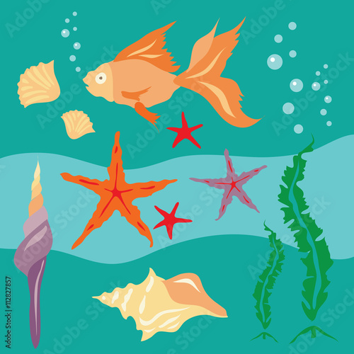 Underwater Set Flat Colorfull Illustration