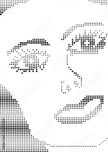 black and white vector color halftone woman face