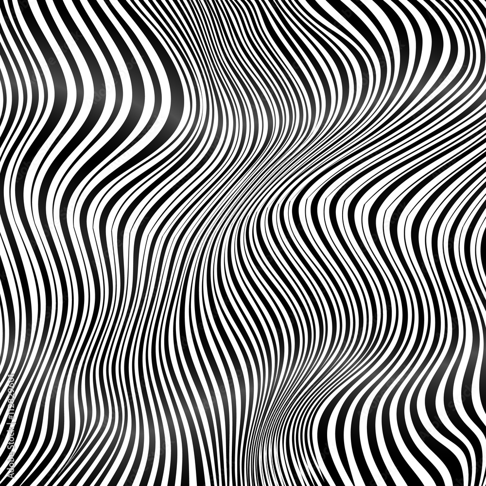 Abstract black and white stripes waves background