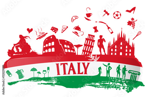 italian background with silhouette symbol set photo