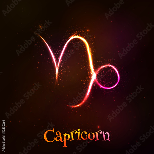 Shining neon zodiac Capricorn vector symbol
