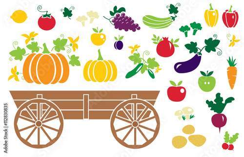 Old wagon with a fruits and vegetables. Eco.