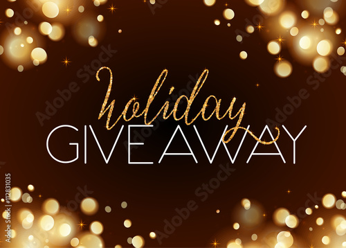 Holiday giveaway card with bokeh effect at dark background