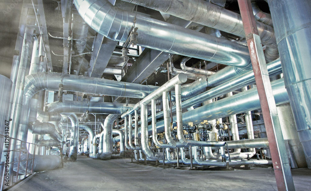 Industrial zone, Steel pipelines, valves and cables Industrial zone, Steel pipelines, valves and cables