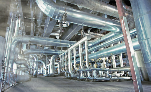 Industrial zone, Steel pipelines, valves and cables
