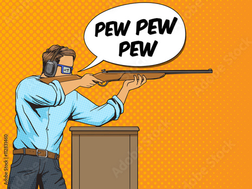Man with rifle at shooting range pop art vector