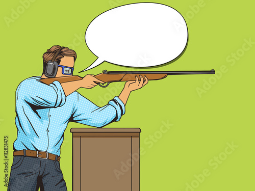 Man with rifle at shooting range pop art vector