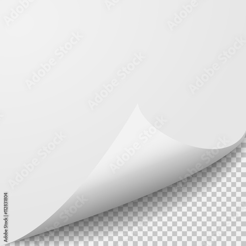 Curl corner paper template. Transparent grid. Empty isolated background page
