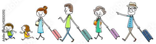 イラスト素材：家族　旅行　三世代
