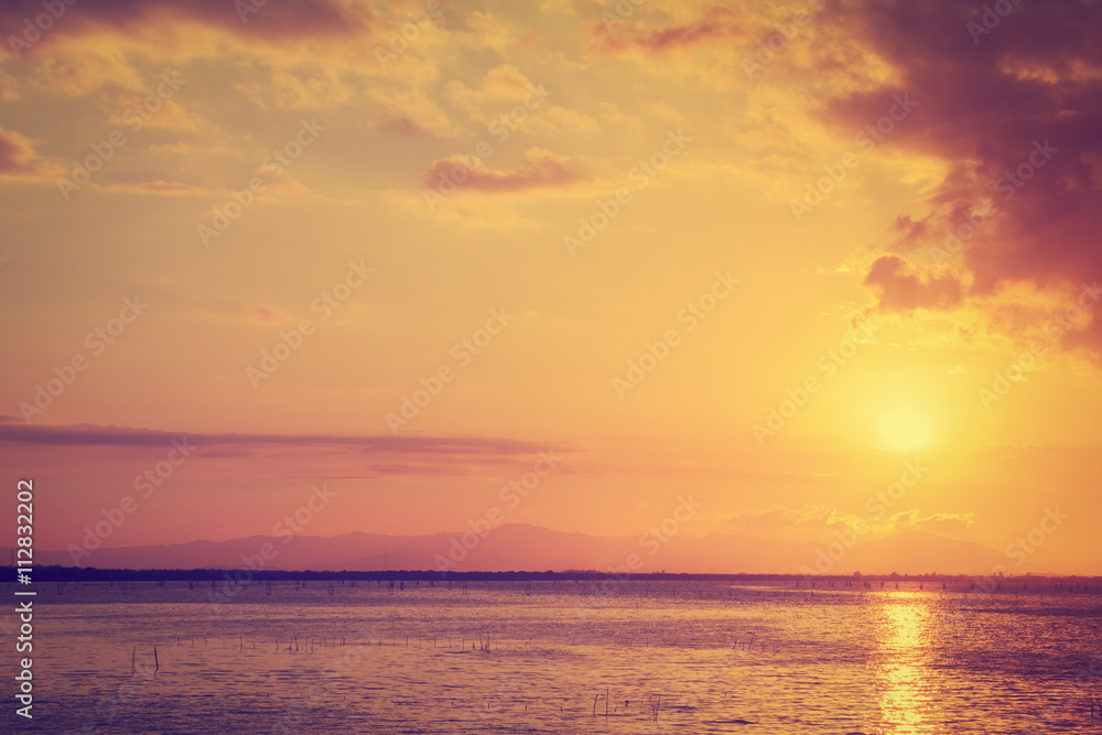 landscape of sea and beautiful sky with a sunset ; Songkhla Thailand (vintage style)