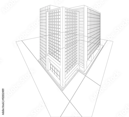 Wireframe building exterior vector on a white background