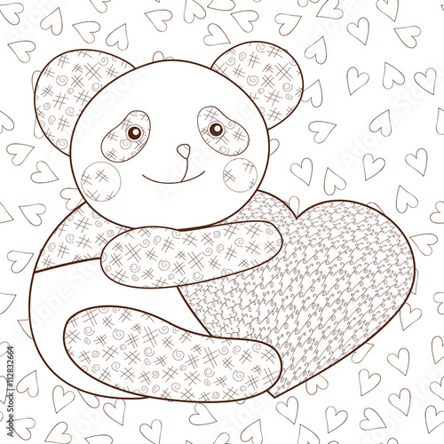 Fototapeta Naklejka Na Ścianę i Meble -  Panda with heart kid coloring book page.