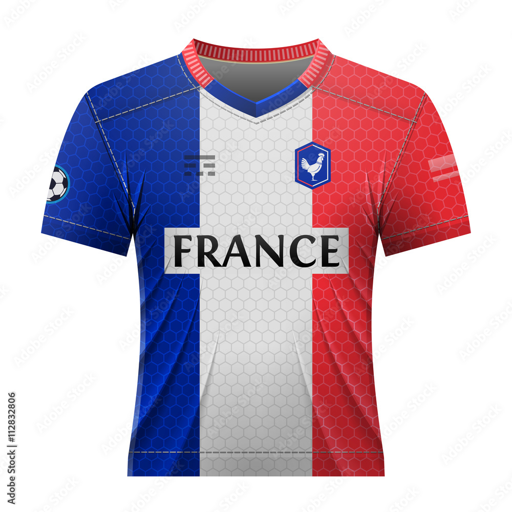 Vecteur Stock Soccer shirt in colors of french flag. National jersey for football  team of France. Qualitative vector illustration about soccer, sport game,  championship, national team, gameplay, etc | Adobe Stock