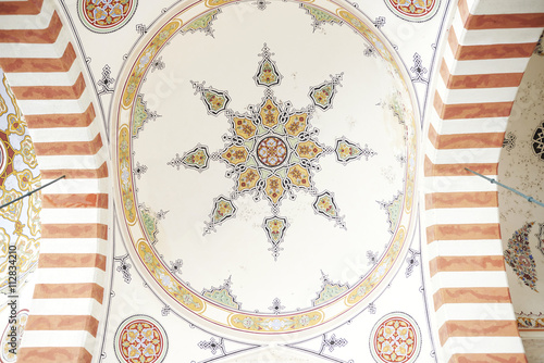 EDIRNE, TURKEY 02.04.2016: Traditional Turkish painting on the dome of the mosque Samii 1437 - 1447