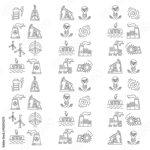 Energy Ecology and Pollution Vector set of icons