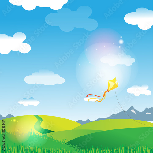 Green Landscape with a yellow kite