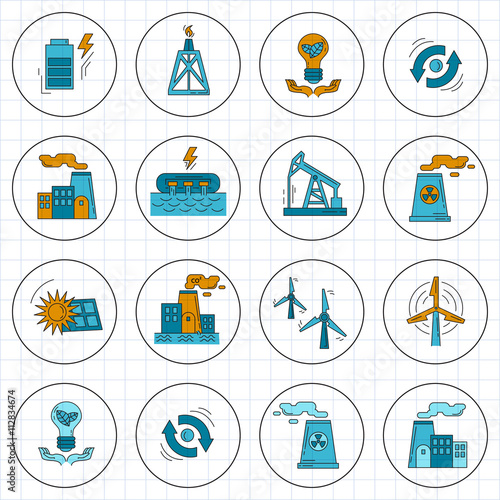 Energy Ecology and Pollution Vector set of icons