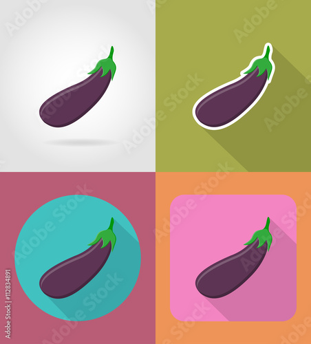 eggplant vegetable flat icons with the shadow vector illustratio photo