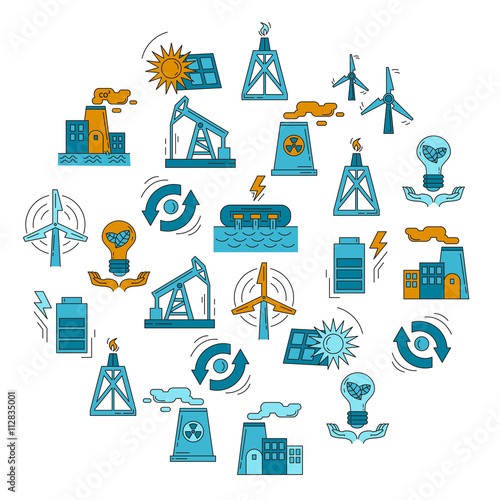 Energy Ecology and Pollution Vector set of icons