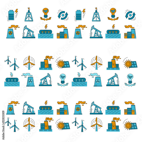 Energy Ecology and Pollution Vector set of icons