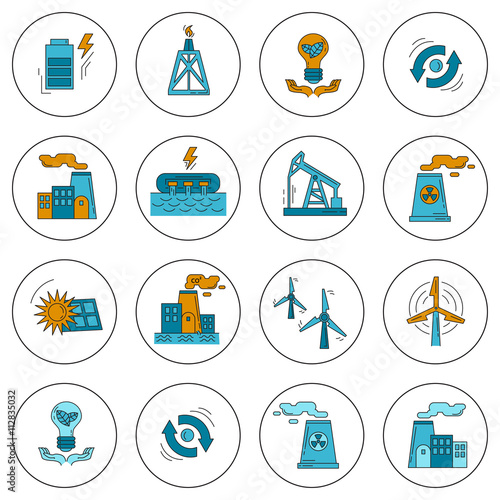 Energy Ecology and Pollution Vector set of icons