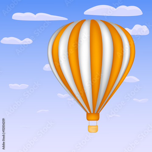 Balloon on the sky background with white and orange stripes
