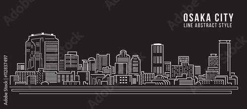 Cityscape Building Line art Vector Illustration design - Osaka city