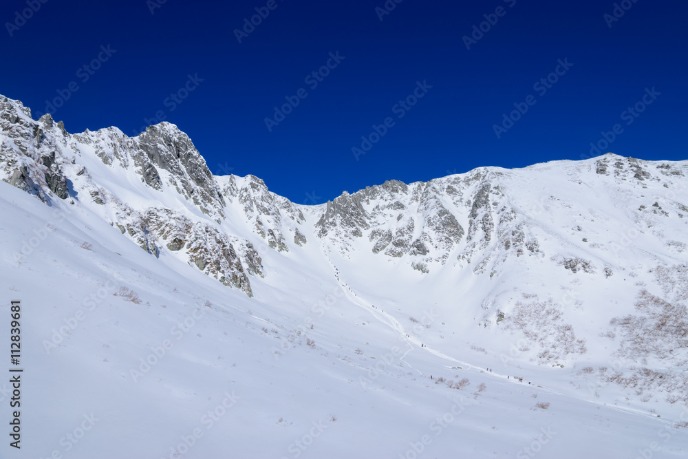 Senjojiki cirque at the Central Japan Alps in winter in Nagano, Japan