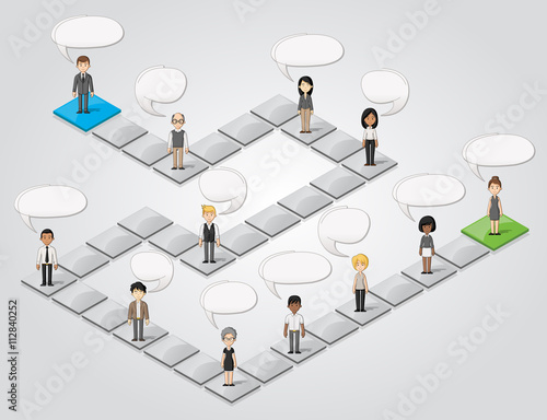 Board game with cartoon people over blocks
