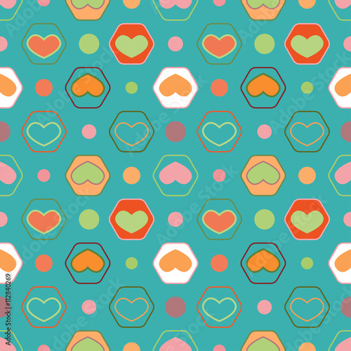 Retro seamless geometric pattern with hearts. 