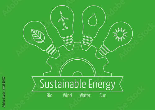 Sustainable Energy icons in light bulbs